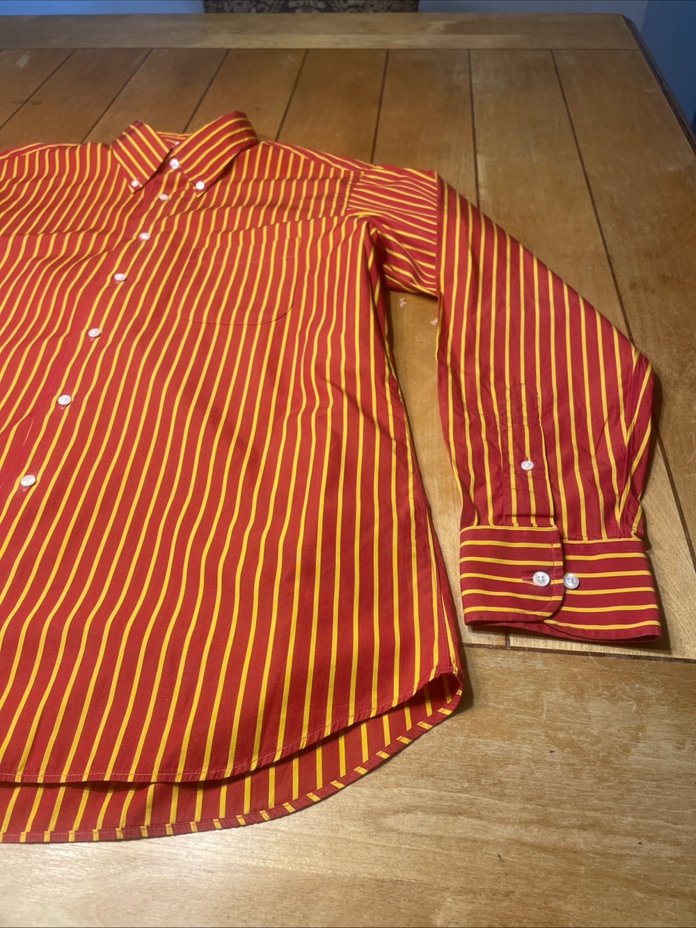 Maus & Hoffman Egyptian Cotton Red and Yellow Striped Button Down Dress Shirt XL